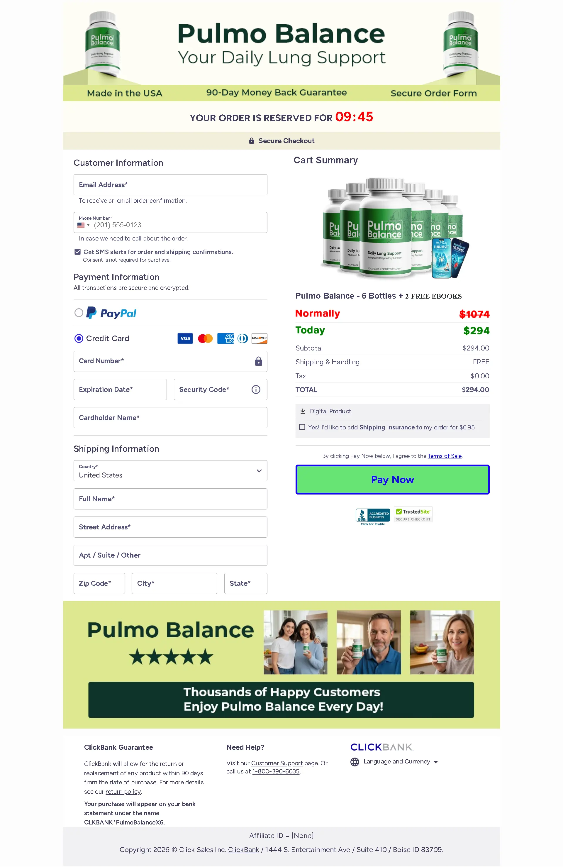 Pulmo Balance Orders Checkout